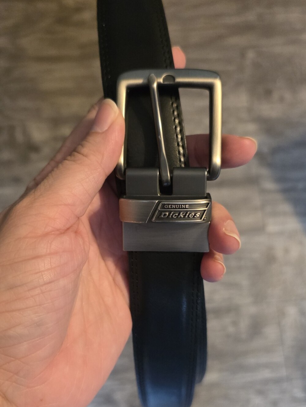 Dickies Genuine Black Leather Belt with Brushed Metal Buckle